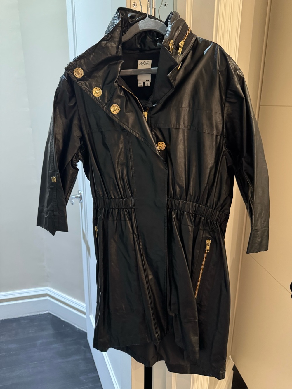 Ali Ro Black Trench Coat with Gold Hardware